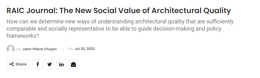 RAIC & Canadian Architect magazine Present a Summary